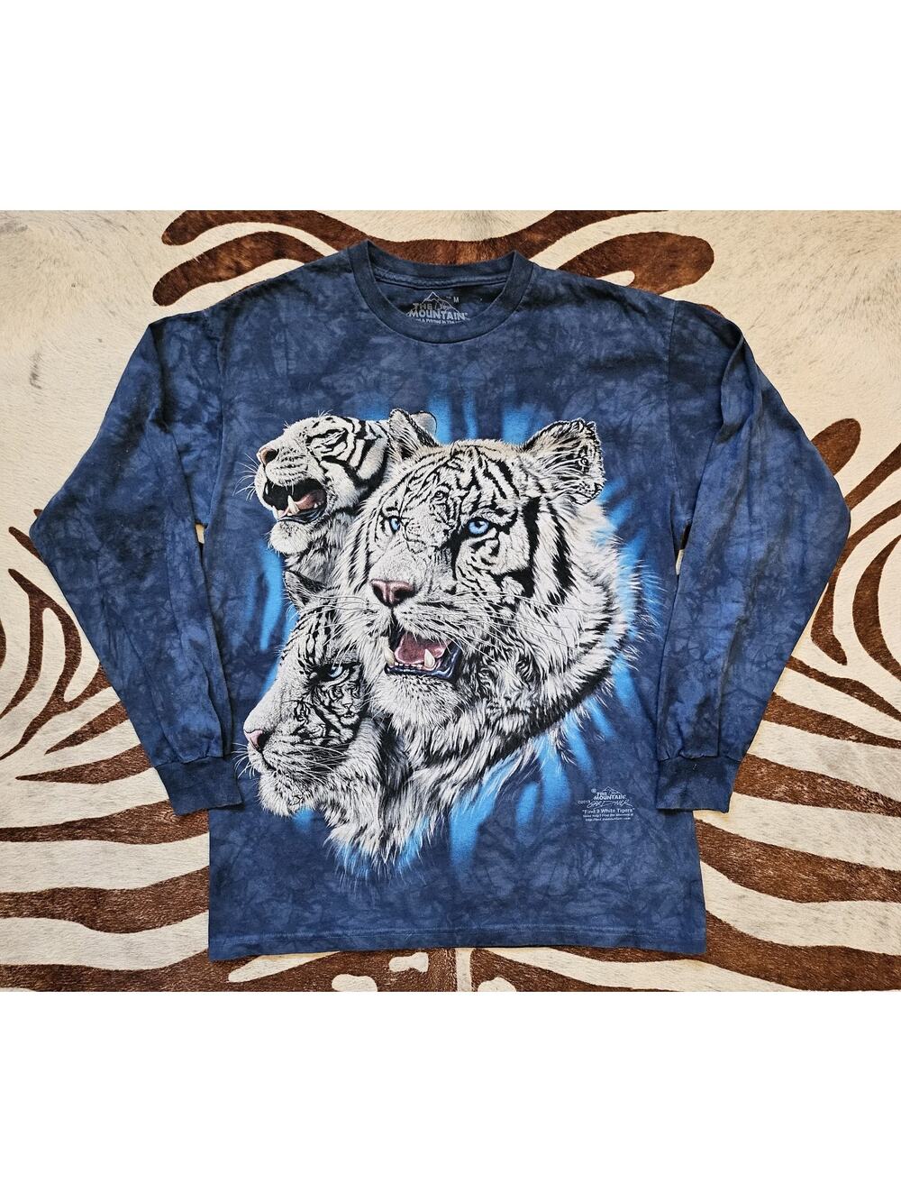 The Mountain White Tiger Collage Tie Dye Long Sleeve Graphic T-Shirt Size M